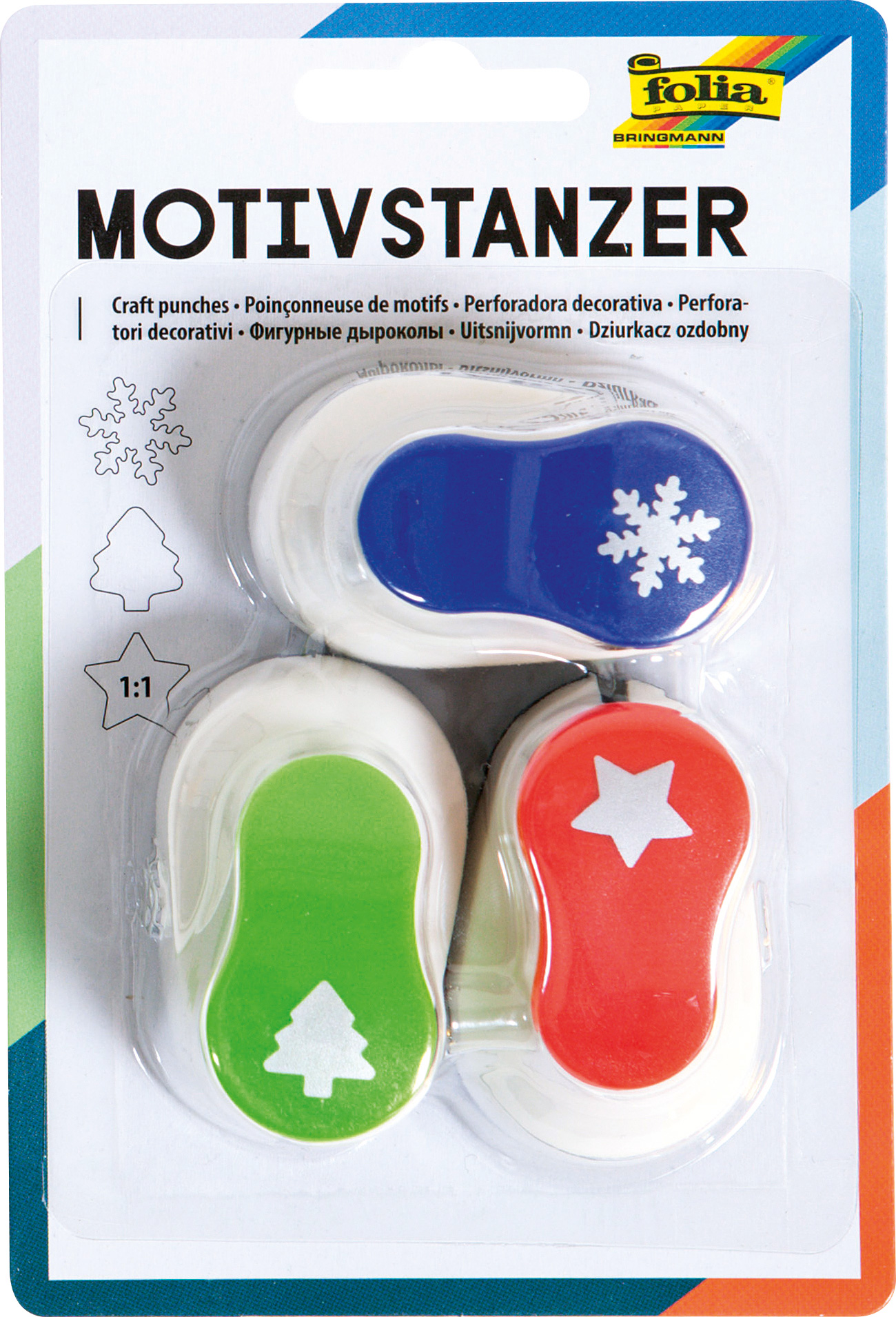 Bild Motivstanzer Set mit Stern,Tanne und Schneeflocke, ca. 15 mm