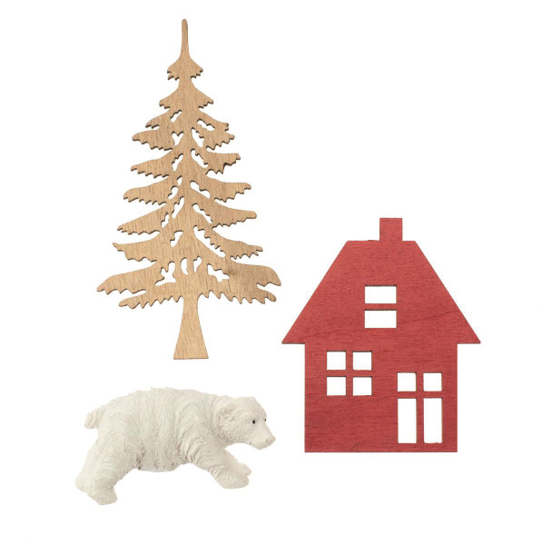 Dekoset Holz Baum/Bär/Haus rot/weiß