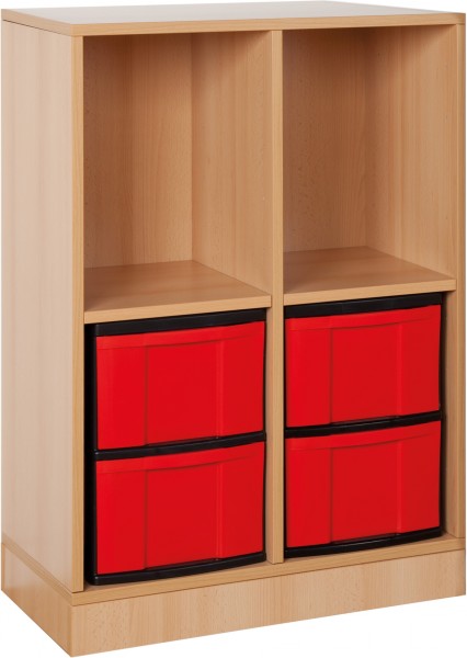 InBox-Regal, Sockel, 4 Fächer, 4 Boxen L,