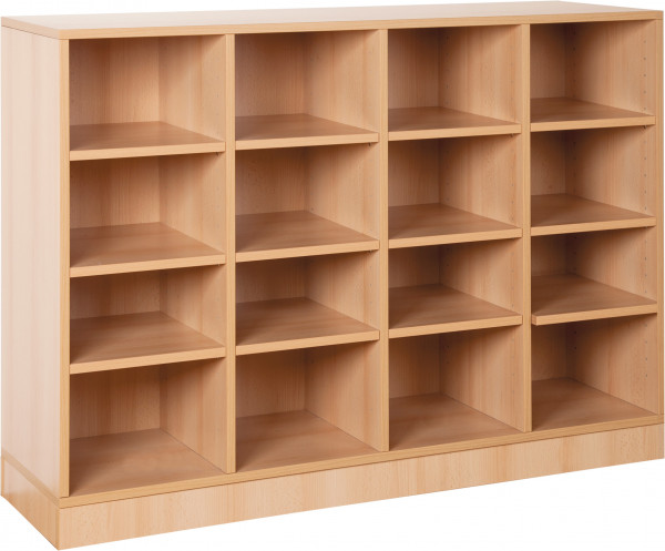 Regal, 4-reihig, 16 Fächer, Sockel