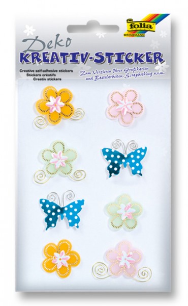 3-D Sticker Blumen/Schmetterling Fb. bunt 8Stck