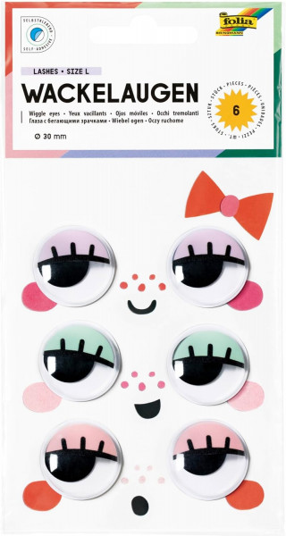 Wackelaugen LASHES, Size L, selbstklebens, 6 Stück, Ø 30mm