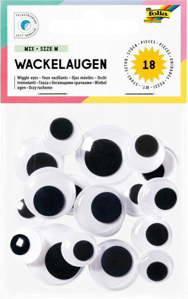 Wackelaugen MIX, Size M, selbstkleb 18 Stück, 14-25mm sortiert