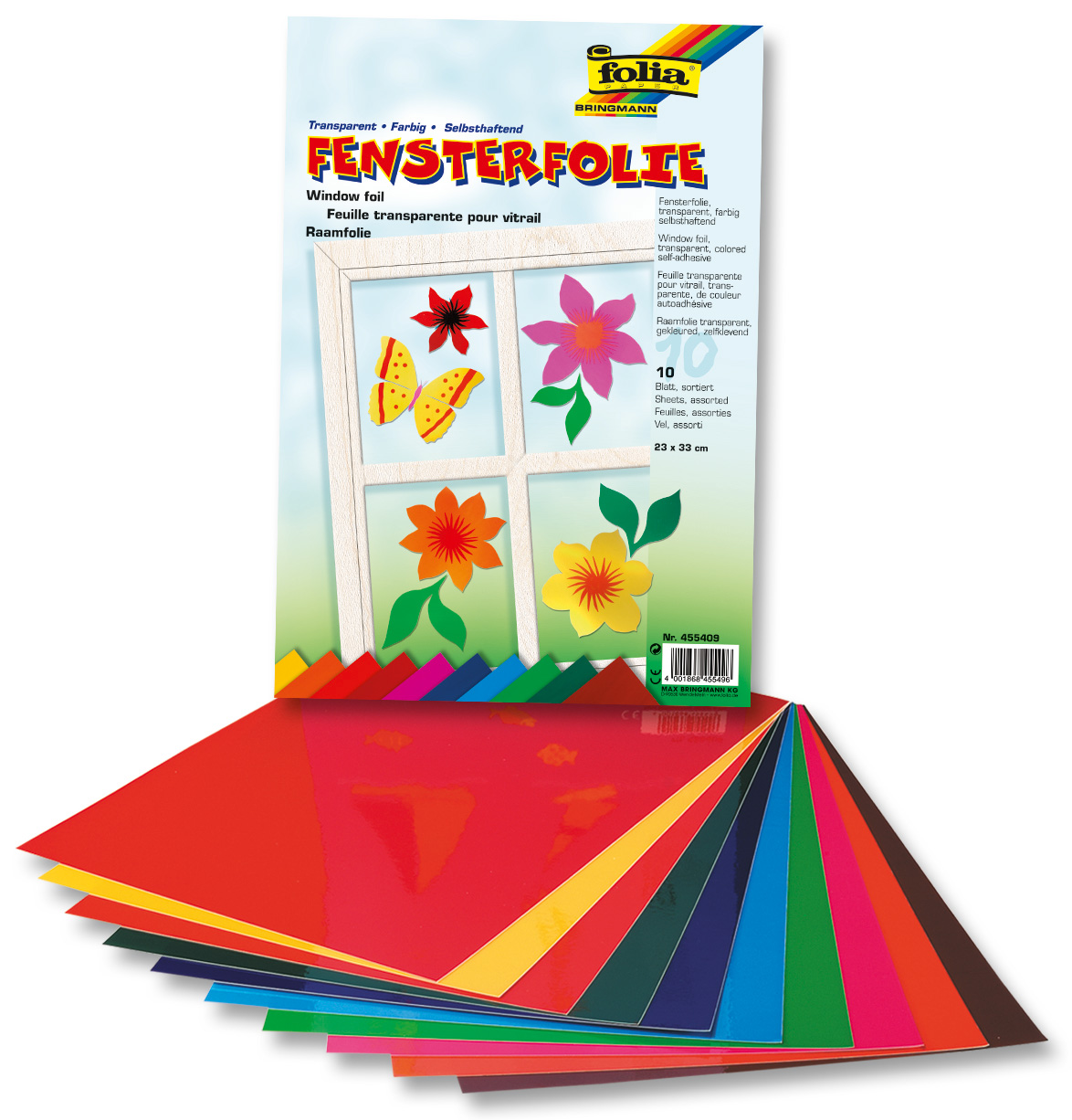 Transparente Fensterfolie 10 Blatt 23x33 cm, 10 farbig sortiert