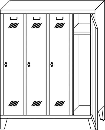 Kleiderschrank mit Füßen, 4 Abteile