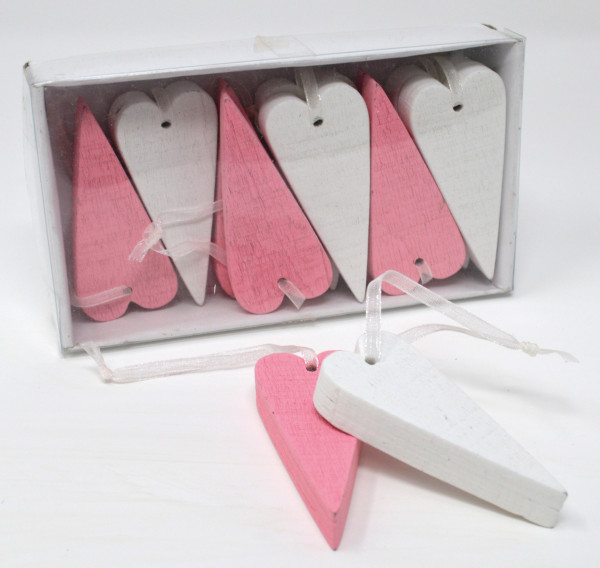 Holzherzen rosa/weiß 6x3x1cm