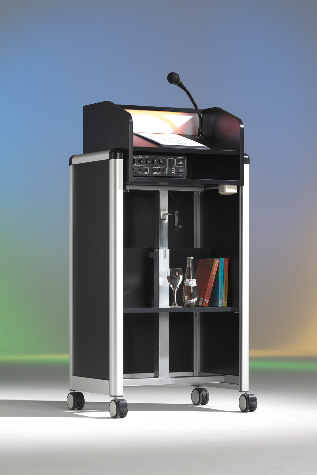 Rednerpult ALU, höhenverstellbar mit Rollen, mit Mikrofon | LMS