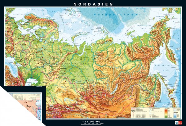 Wandkarte Nordasien physisch