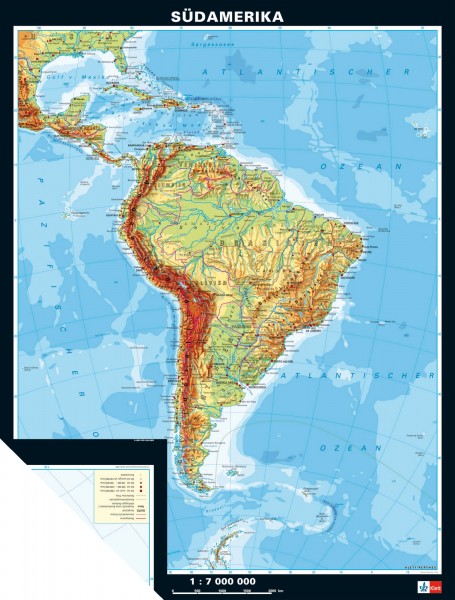 Wandkarte Südamerika physisch