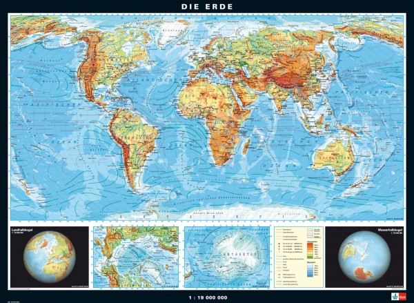 Wandkarte Erde physisch/politisch
