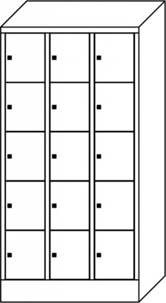 Schließfachschrank m Sockel,15Fäche