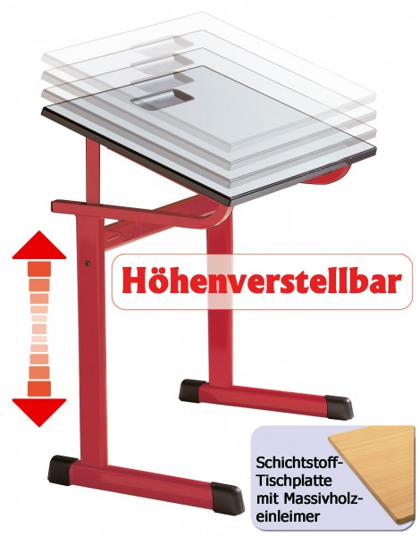 Einertisch Tischhöhe verstellbar Schichtst Plattengröße 70x55cm Tischplat