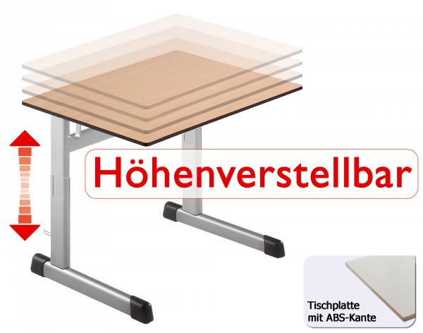 Einertisch Plattengröße: 70x55cm ABS-Kante E1 Feinspanplatte Höhen