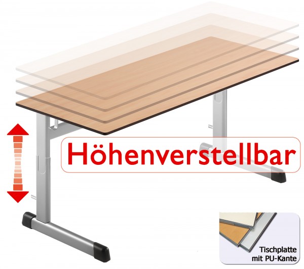 Zweiertisch Plattengröße: 130x55cm PU-Kante E1 Feinspanplatte Höhen