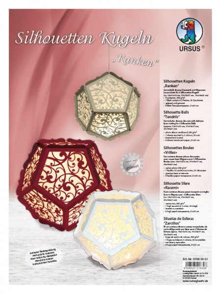 Silhouetten Kugel, Ranken, rot,weiß