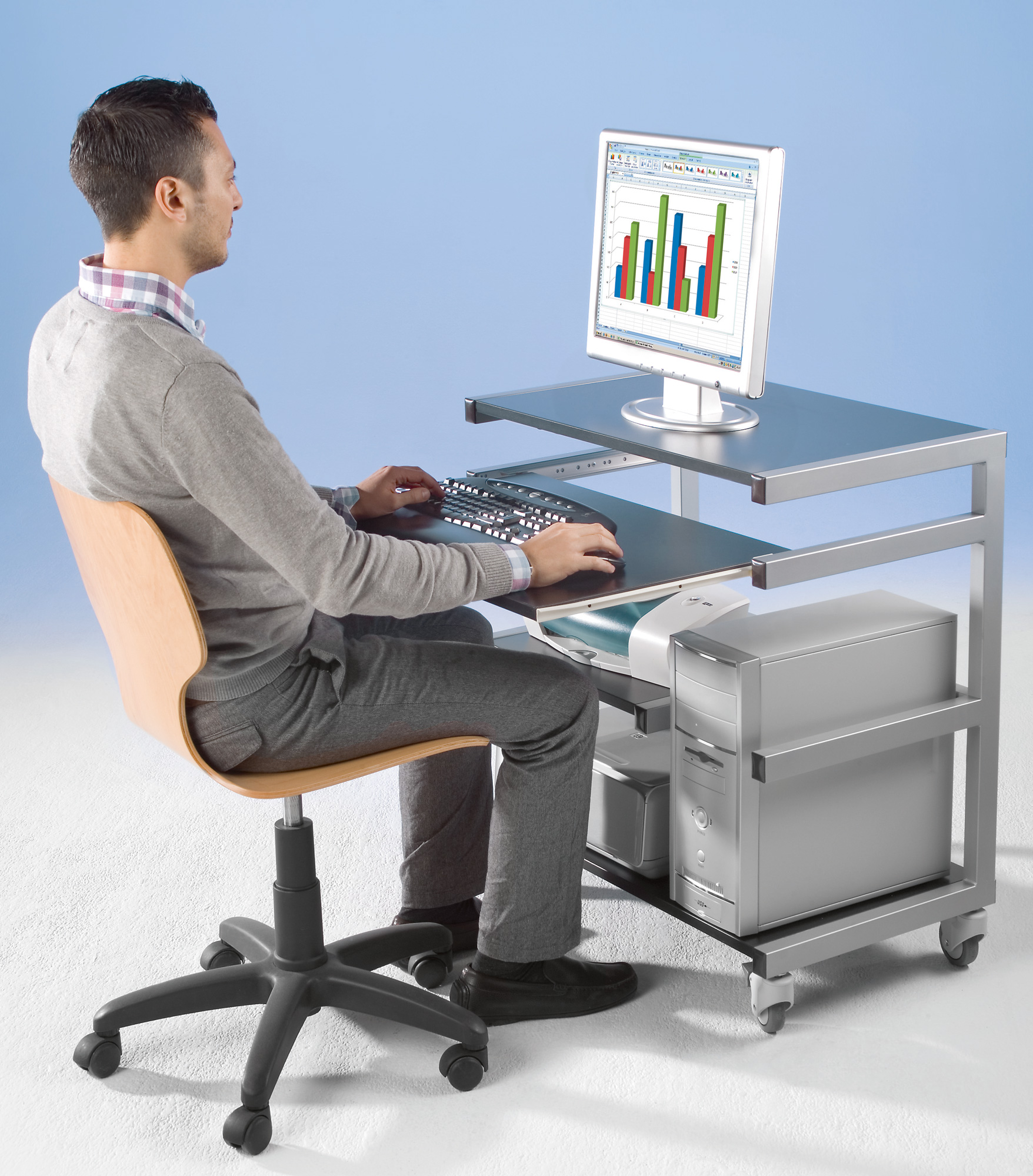 Mobiler PC-Arbeitsplatz mit CPU-Stellfläche | LMS Lehrmittel-Service H