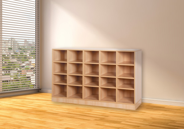 Regal, 5-reihig, 20 Fächer, Sockel