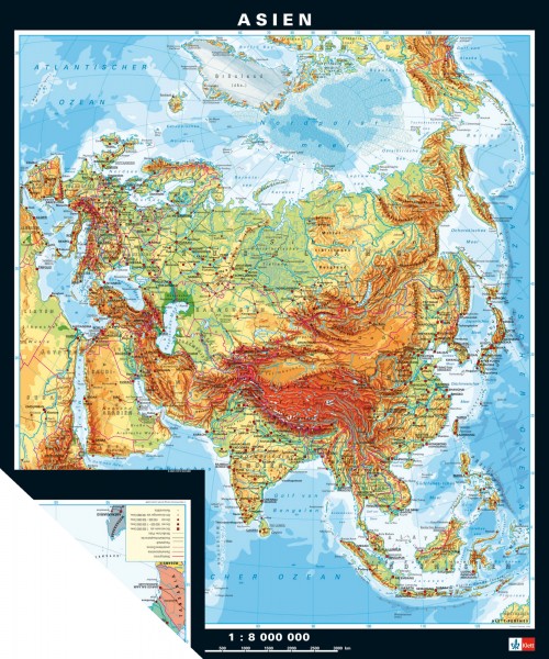 Wandkarte Asien physisch/politisch