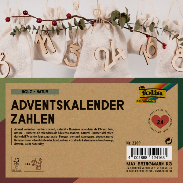 Holzzahlen Adventskalender 24 Stück