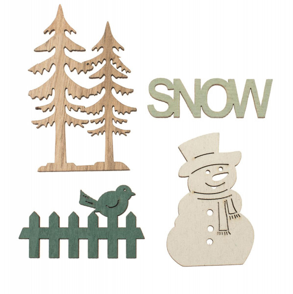 Dekoset Holz Bäume/Snow grün/weiß