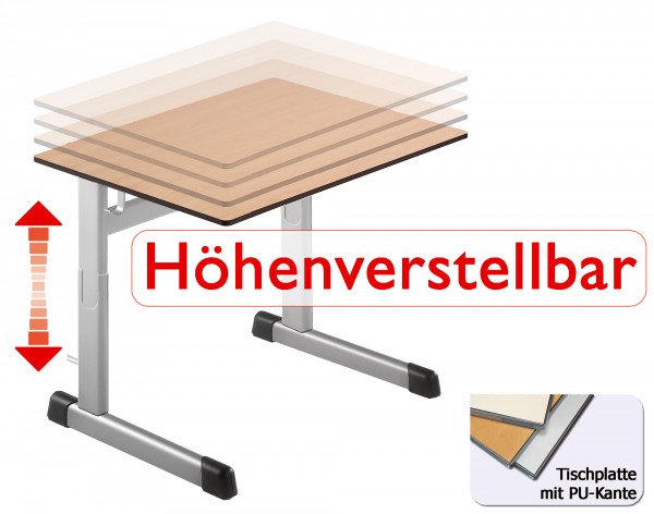 Einertisch Plattengröße 70x55cm PU-Kante E1 Feinspanplatte Höhen