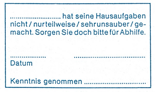 Stempel ”Hausaufgabe - Abhilfe”