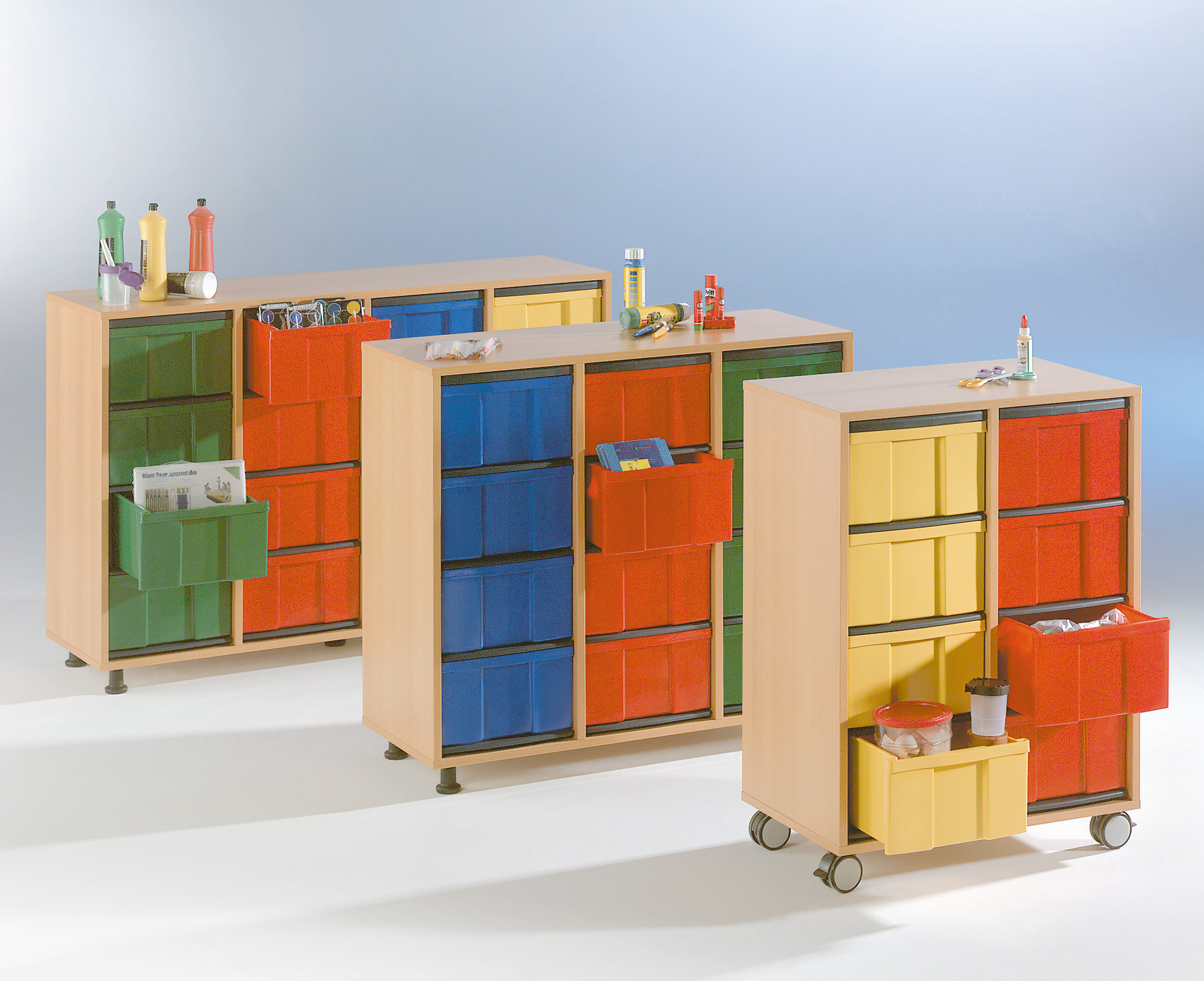InBox-Schrank, 12 Boxen L, Rollen, BHT 97,9x93,5x40cm