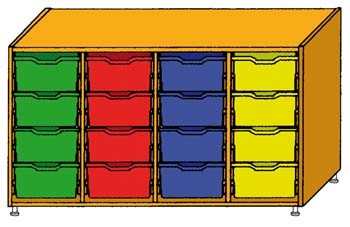 Schrank mit 16 Schüben, farbig