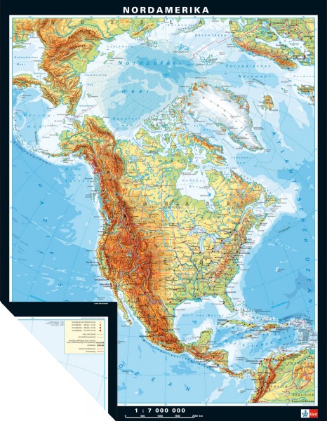 Wandkarte Nordamerika physisch