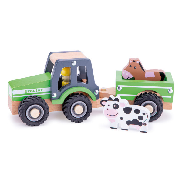 Traktor mit Anhänger und Tieren
