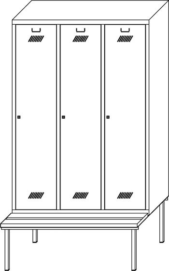 Schrank m Sitzbankuntergestell,3tlg